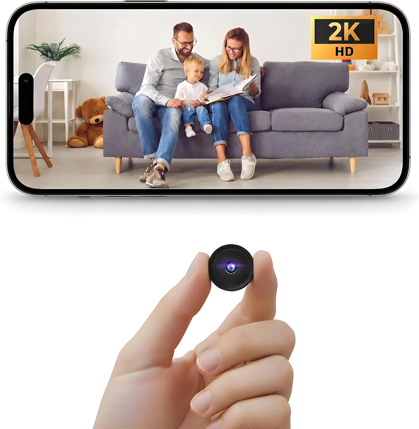 Mini Camera，2K Hidden Camera，Spy Camera for Home Security，Small Indoor Nanny Cam with Night Vision & Motion Detection