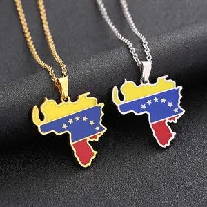 Springtok Y2K oil drop hollow heart Venezuela map necklace for men and women couples daily jewelry to send family and friends a meaningful gift