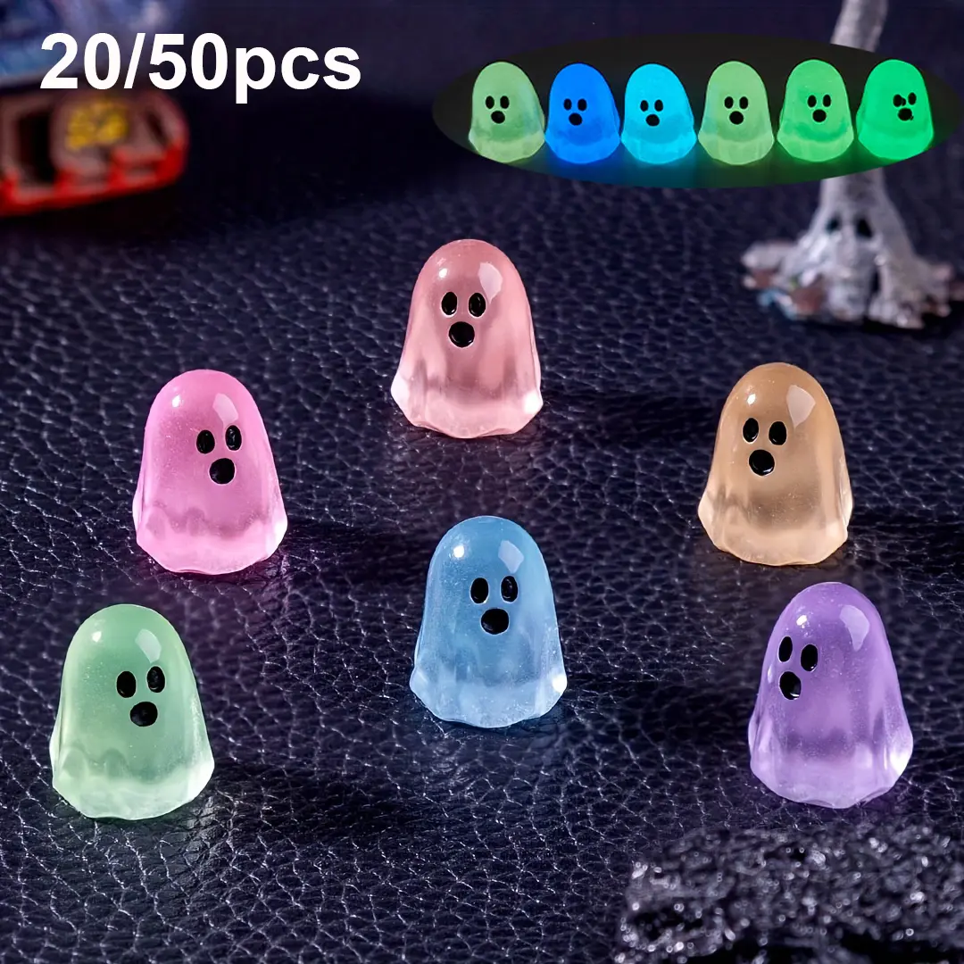 Random Cute Glow-in-the-Dark Ghost Figurines, Cute Luminous Halloween Resin Ornaments for DIY Decor & Micro Landscape