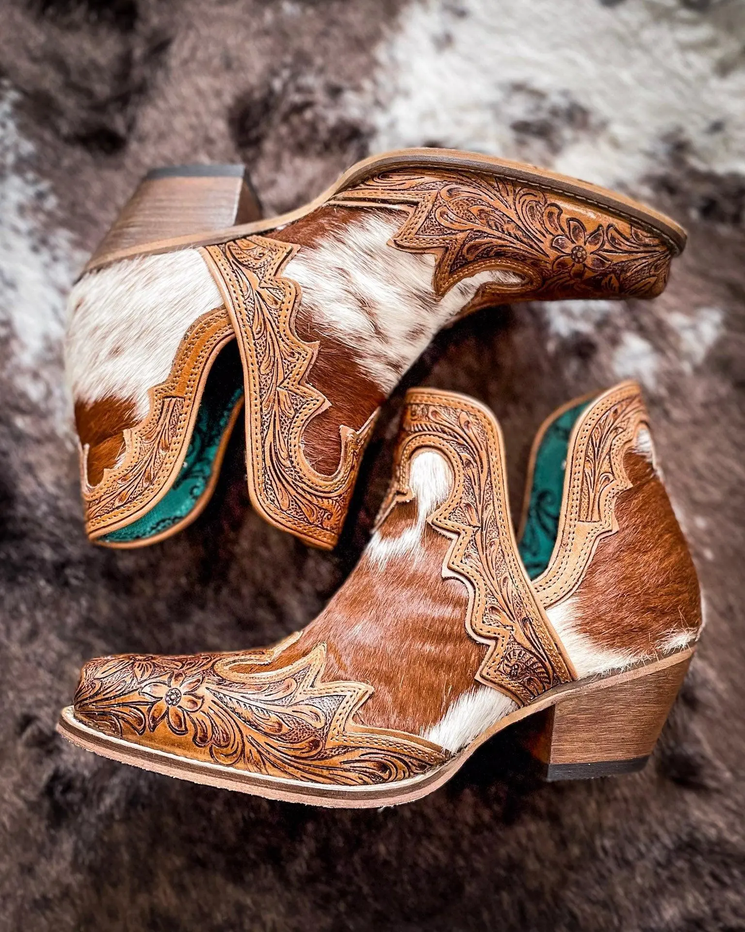 Women's Soft Leather Footwear, Frisco Falls Hand-Tooled Booties by Myra Bag