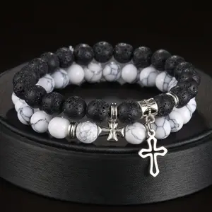 Obsidian Bracelet - Cross Bracelet - Tourmaline Beaded Bracelet 8mm Cnyx Hematite Lava Stone Beads for Men & Women Exquisite Jewelry for Gift accessories bracelet birthday gift permanent  jewelry