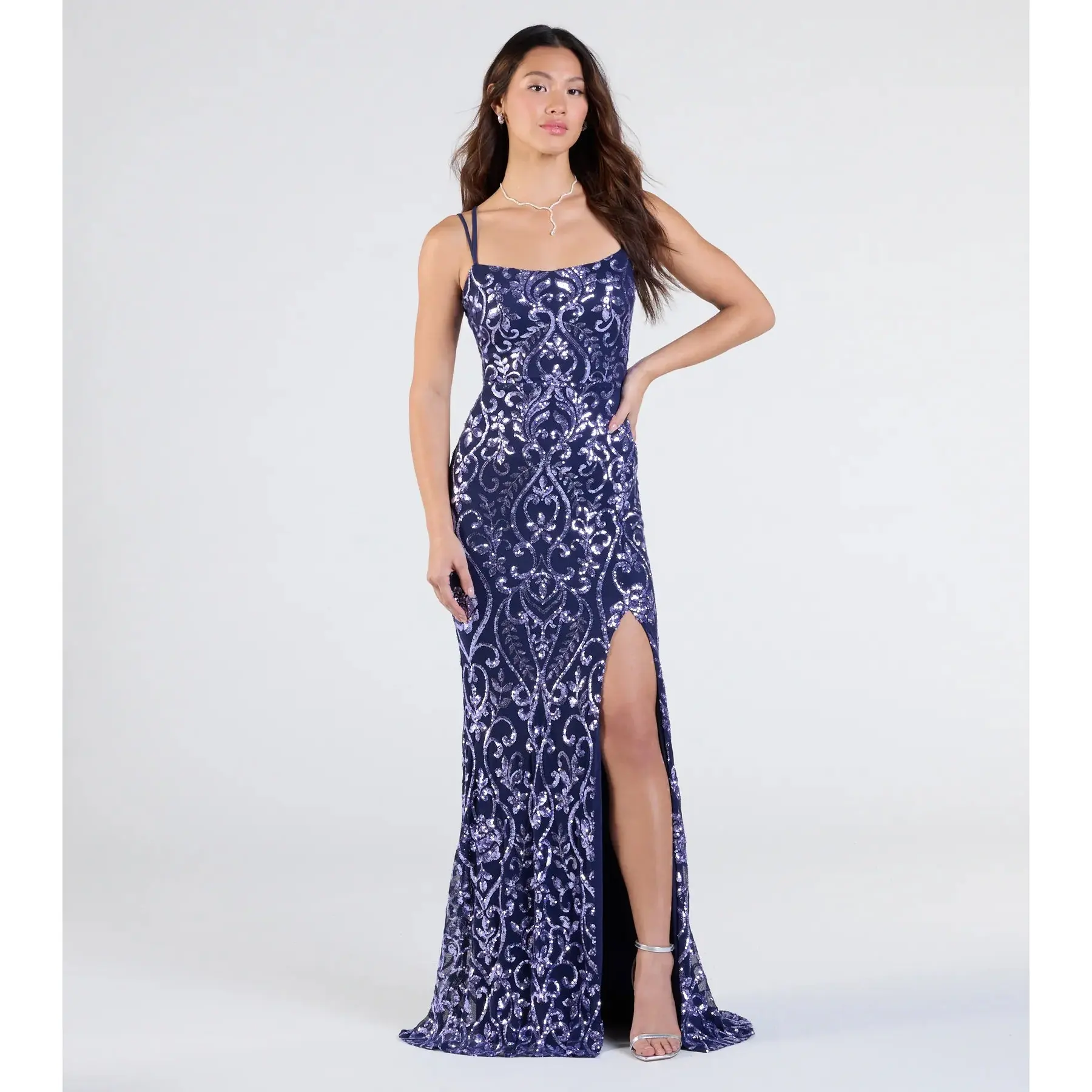 Andrea Cutout Slit Mermaid Sequin Formal Dress
