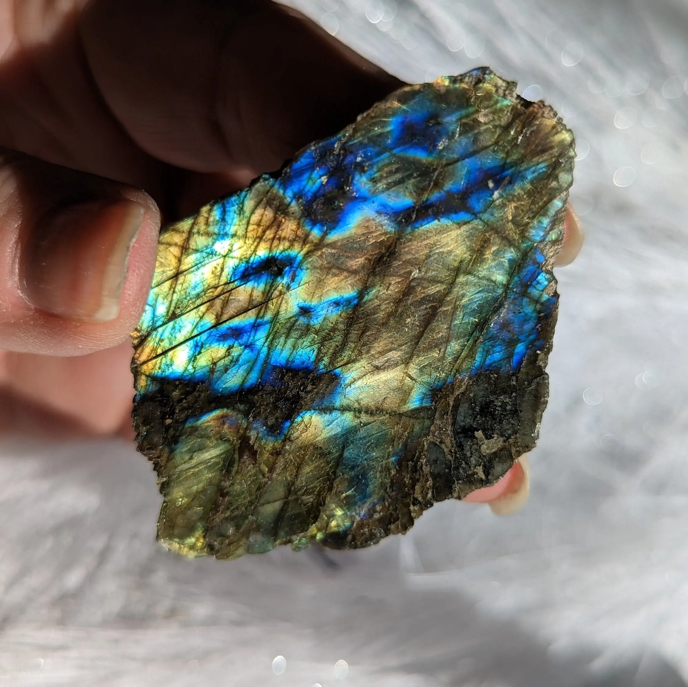 Labradorite Slab – High Flash Polished & Raw Slice from Madagascar – Intuition, Transformation, Protection Crystal 70g