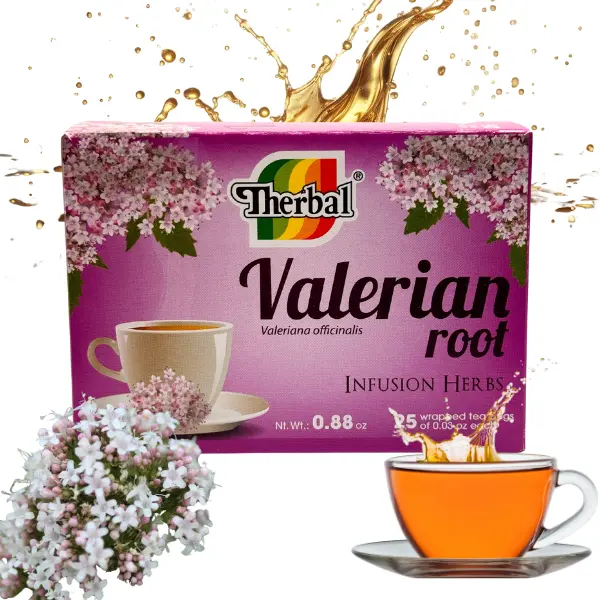THERBAL Organic Caffeine-Free Valerian Root Fruit & Herbal Tea - 25 Tea Bags, 24-Month Shelf Life, Calm Sleep Support Stress Relief Nighttime Drink for Adults, Yes