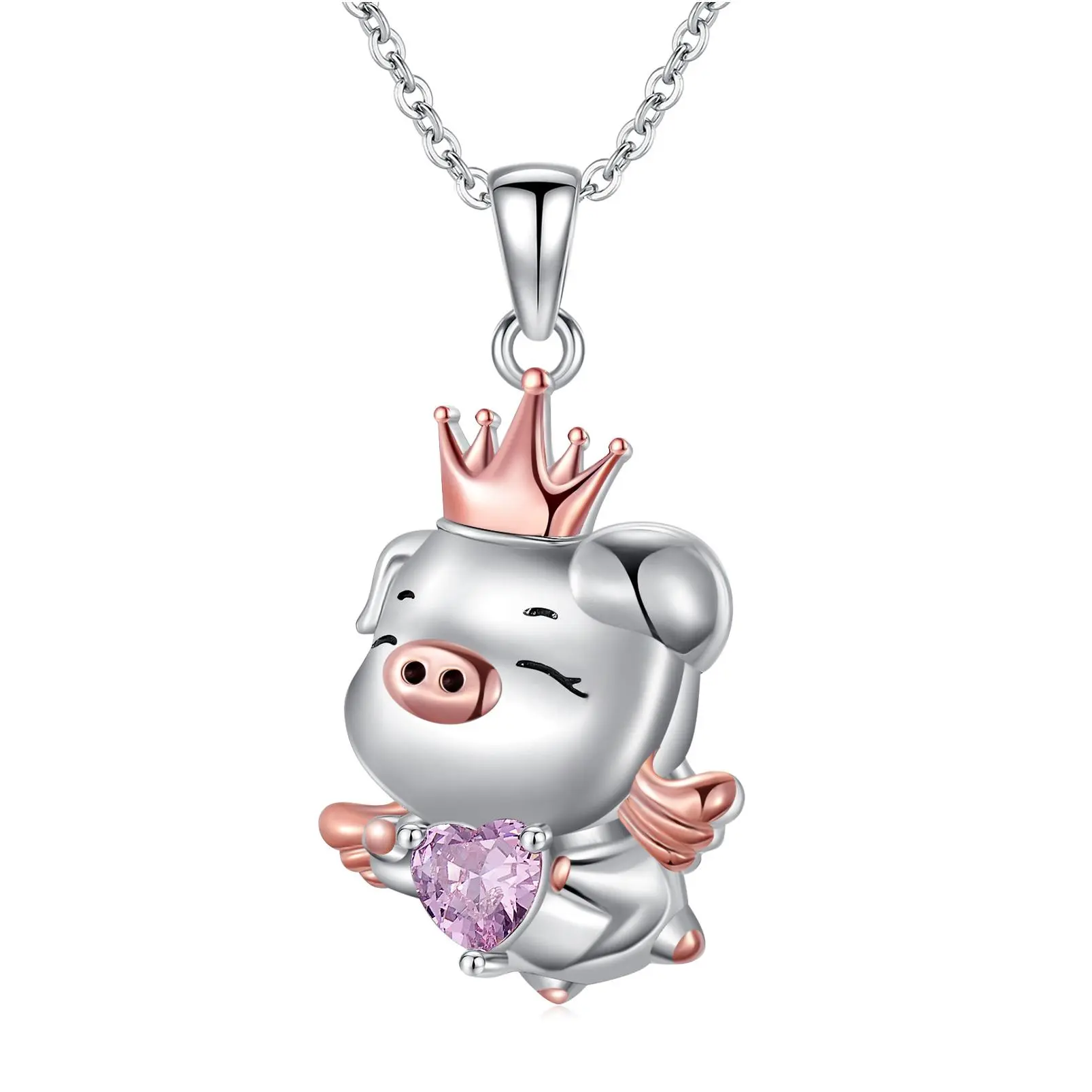 Pig Necklace – 925 Sterling Silver Flying Pig Pendant Necklace, Cute Piggy Jewelry Gift for Women