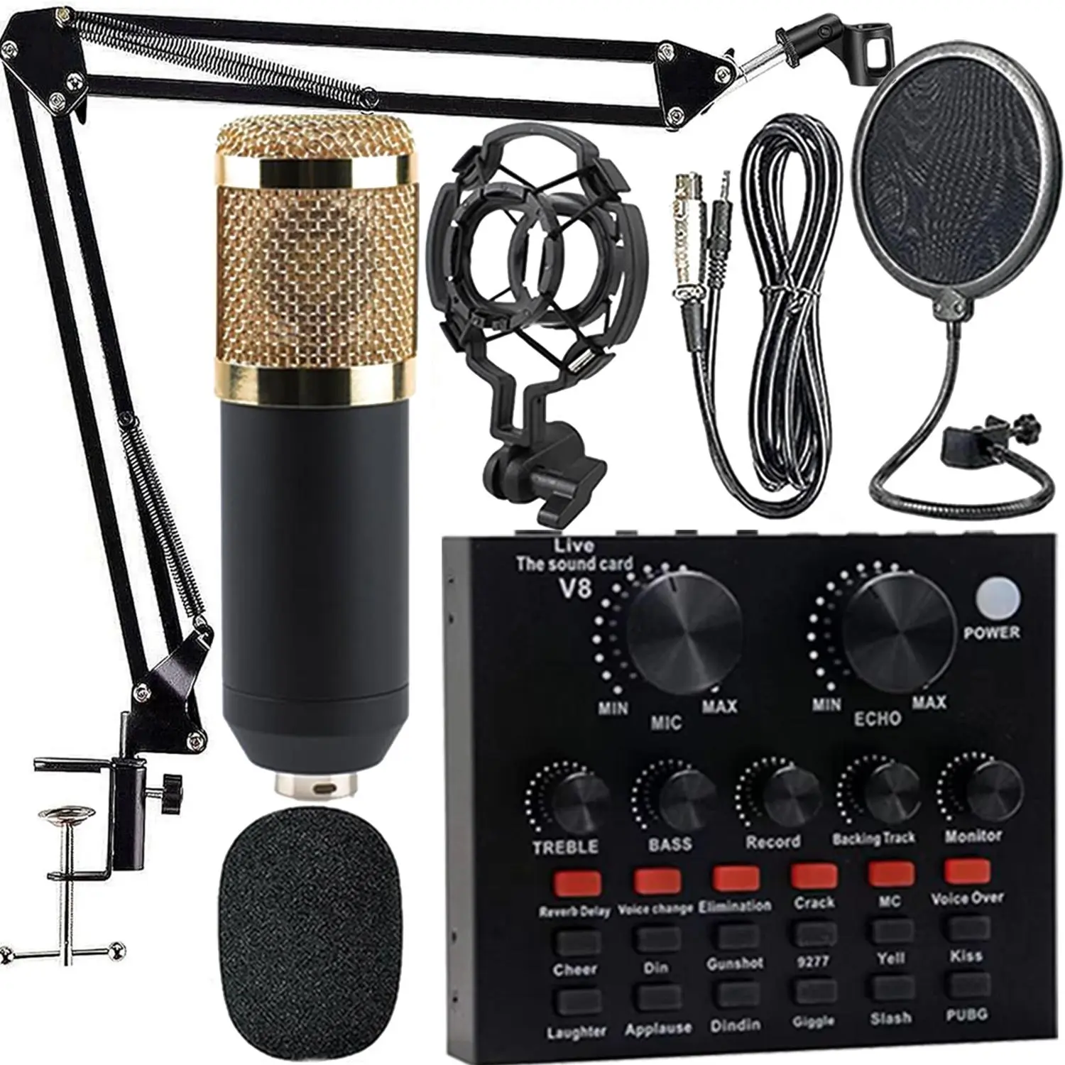 Podcast Equipment Bundle, Condenser Mic & Live Sound Card Kit, Voice Changer for Laptop, Ideal for Broadcasting, Recording, Gaming