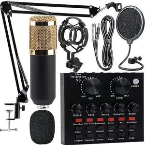 Podcast Equipment Bundle, Condenser Mic & Live Sound Card Kit, Voice Changer for Laptop, Ideal for Broadcasting, Recording, Gaming