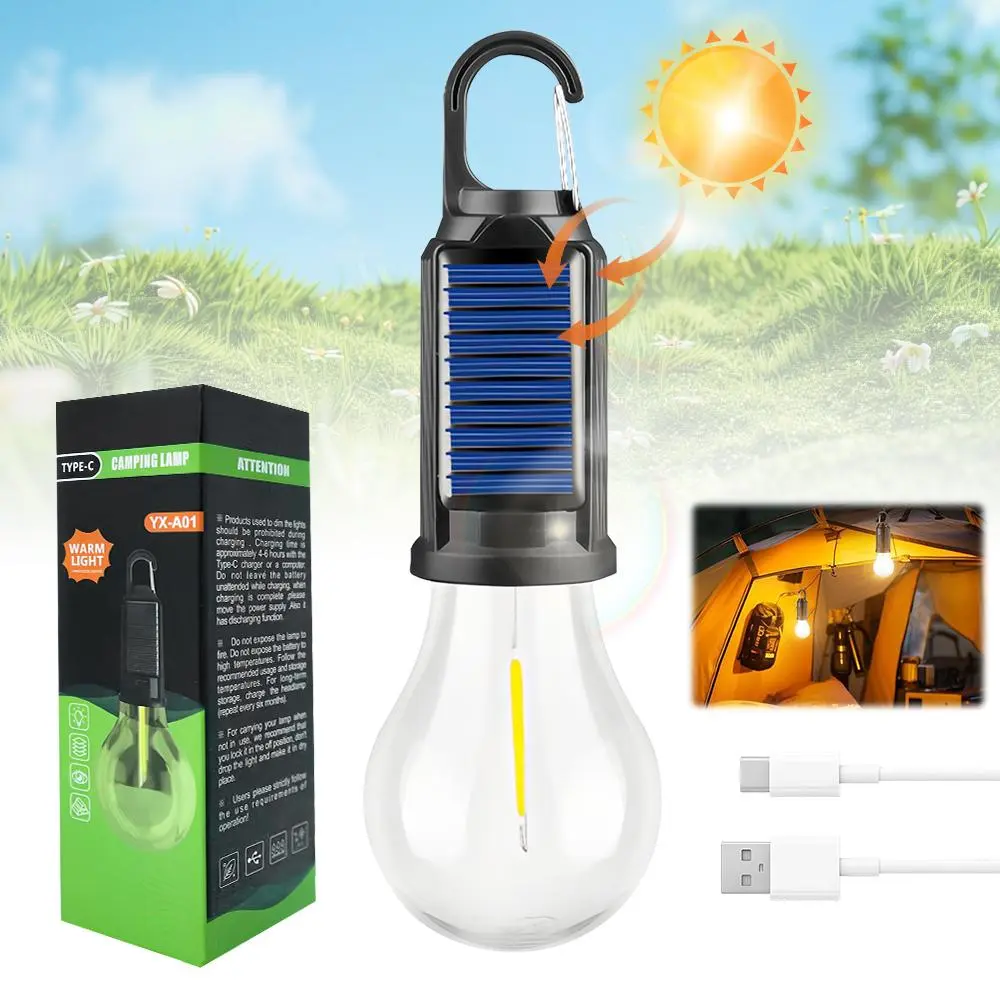 Camping Lantern - Solar-Powered Outdoor Flashlight, Foldable Waterproof Handheld/Hang Tent Light with 3 Modes, USB Rechargeable, Compact and Lightweight Emergency Light for Camping, Hiking, Hanging Hook, Indoor, Outdoor Camping Lights