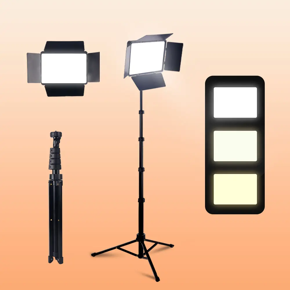 Dimmable LED Panel Studio Light Kit (1-Pack) with Barndoors, 60in Light + Stand Tripod Mount for Content Creators’ Video Recording, Streaming, YouTube#SummerWins#BackToSchoolDeal