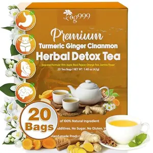 TOG999, 20 Tea Bags of Ginger, Turmeric and Cinnamon, 100% Natural, Hand-made Blend of Ginger, Turmeric, Cinnamon, Orange Peel, Black Pepper, Hawthorn Berry and Jasmine. No Sugar, No Caffeine, No Gluten, Vegan.