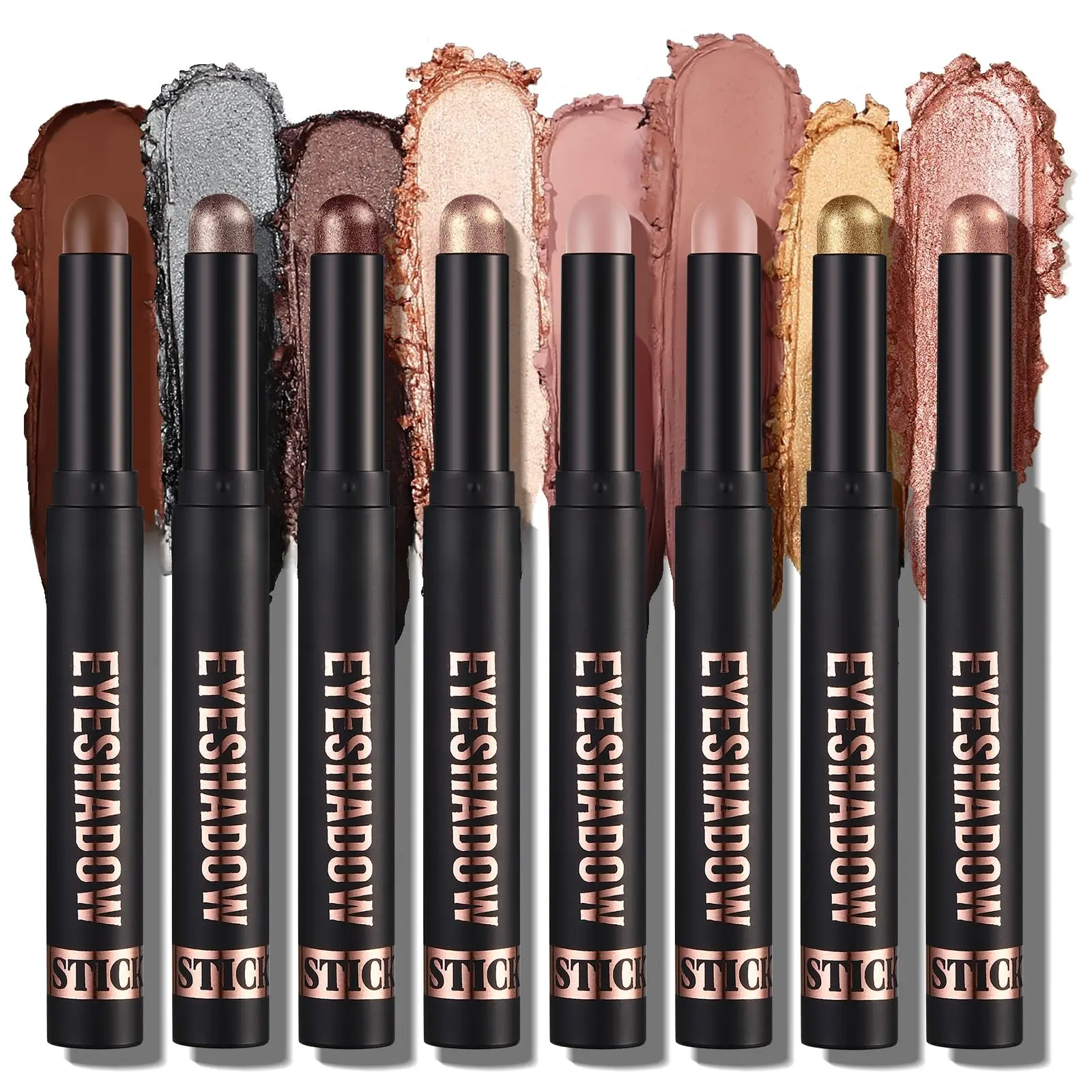 8-Piece Matte Shimmer Glitter Eyeshadow Stick Set, Waterproof Cosmetic Eye Makeup Crayons, Long-Lasting Daily Eye Products with Highlighter for Gifting