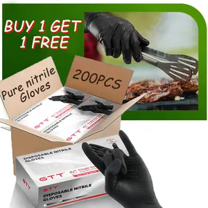 [BUY 1 GET 1 FREE] Black Nitrile Disposable Gloves, 6 Mil Thickness, 200 Count Packaging, Flexible And Form-Fitting, Chemical Protection, Industrial Grade Latex-Free, Maintenance Team Use