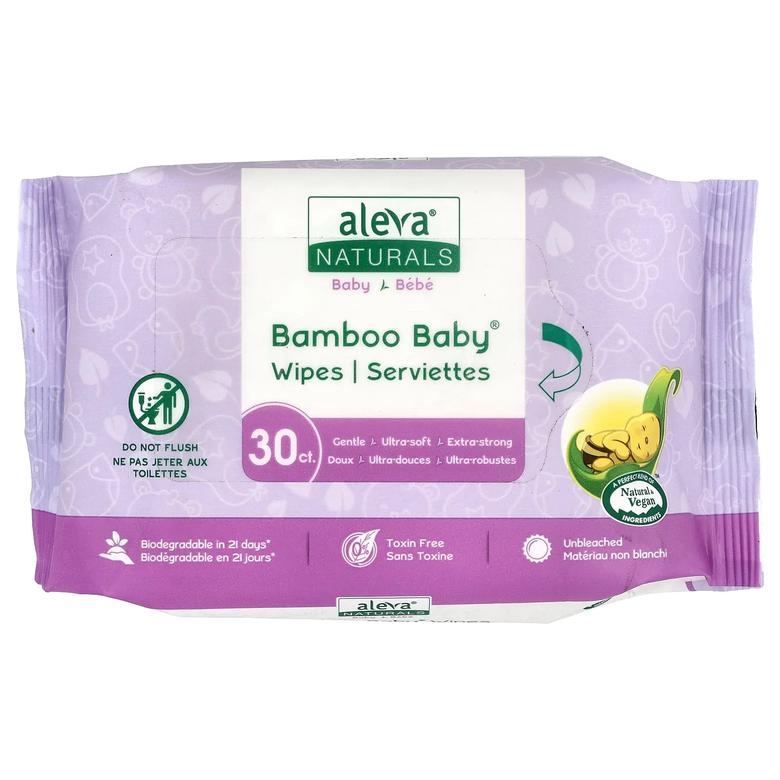 Aleva Naturals Bamboo Baby® Wipes, 30 Wipes