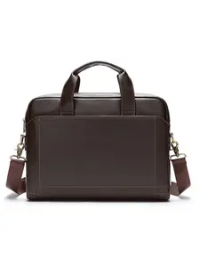 SCHLATUM Large Capacity Genuine Leather Briefcase, Vintage Men's Laptop Bag with Detachable Shoulder Strap, Multiple Compartments, Plain Pattern, Holiday Gift