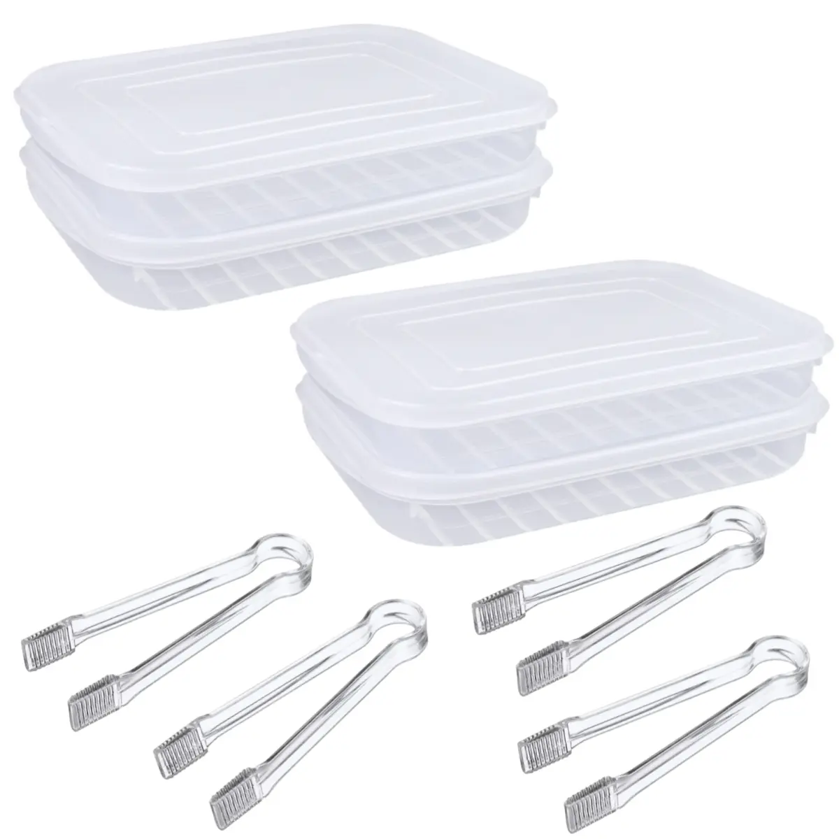 A Set of 4/2 Pcs Large Food Storage Container,Plastic Food Containers with Buffet Serving Tongs,Stackable Freezer Storage Containers-Tray to Keep Fruits,Vegetables,Meat and More,Hand Tools Kits