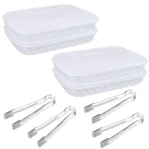 A Set of 4/2 Pcs Large Food Storage Container,Plastic Food Containers with Buffet Serving Tongs,Stackable Freezer Storage Containers-Tray to Keep Fruits,Vegetables,Meat and More,Hand Tools Kits