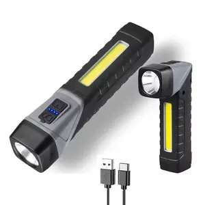 (1pck) Rechargeable Multifunctional Corner Flashlight with LED Folding Cob+LED Working Flashlight with 5 Modes