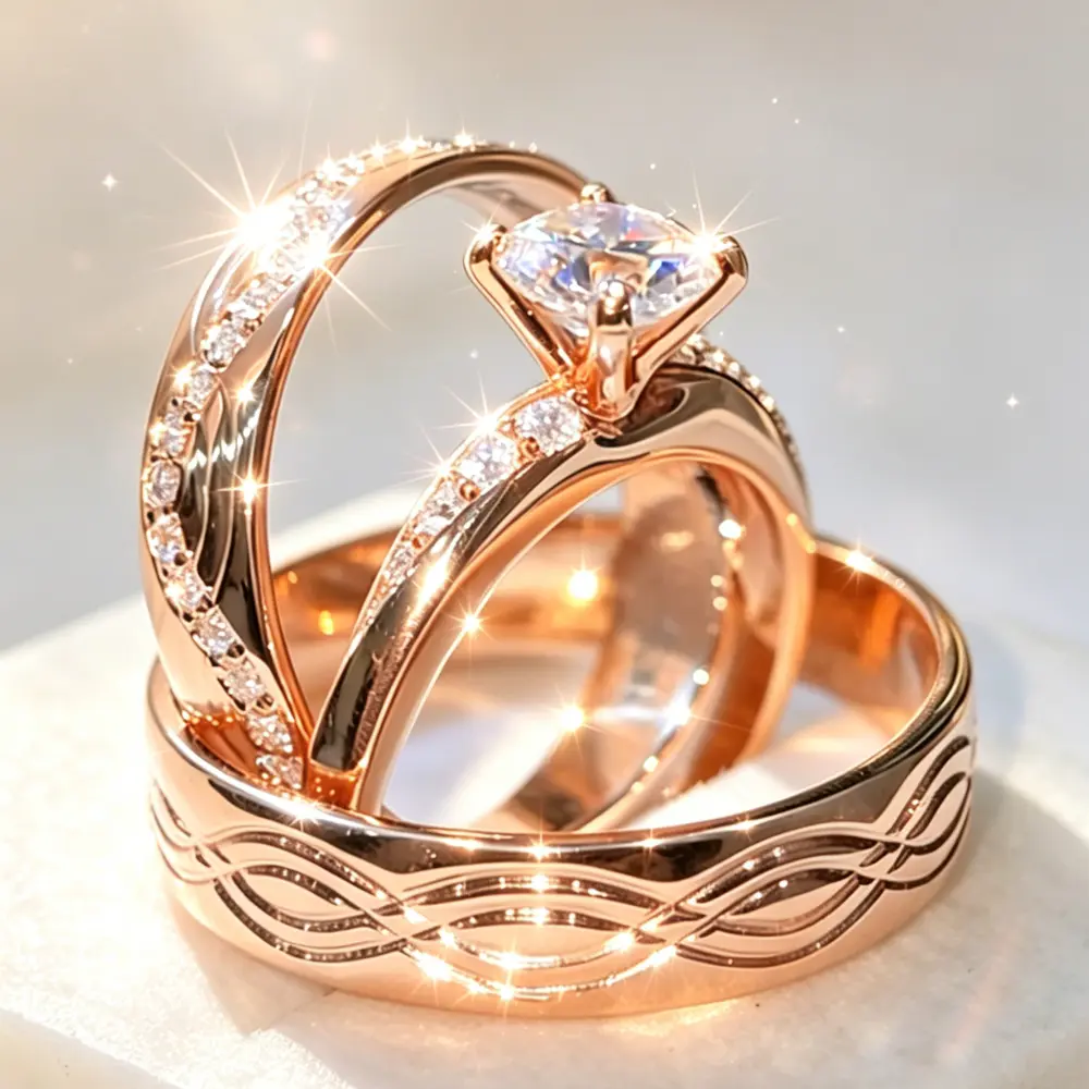 Rose Gold-Plated  3-Piece Interchangeable Engagement & Wedding Ring Set, Promise Rings, Ideal Gift for Special Occasions (Goldtone Fashion Costume Jewelry), Wedding Ring Sets