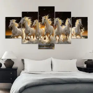 Horse Pattern Canvas Painting, 5 Counts/set Modern Wall Art Painting, Wall Art Decor for Home Living Room Bedroom Office, Ornaments, Modern Home Decoration