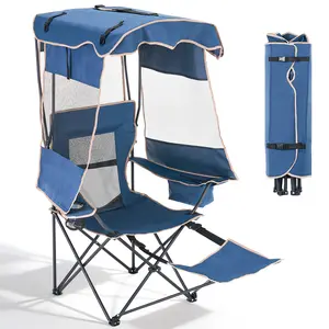 ABORON Beach Chair with Canopy Shade, Portable Folding Camping Chair with Cooler Bag & Cup Holder, Reclining Beach Loungers for Outdoor Camp,Sports, Tailgates, Fishing summerwins