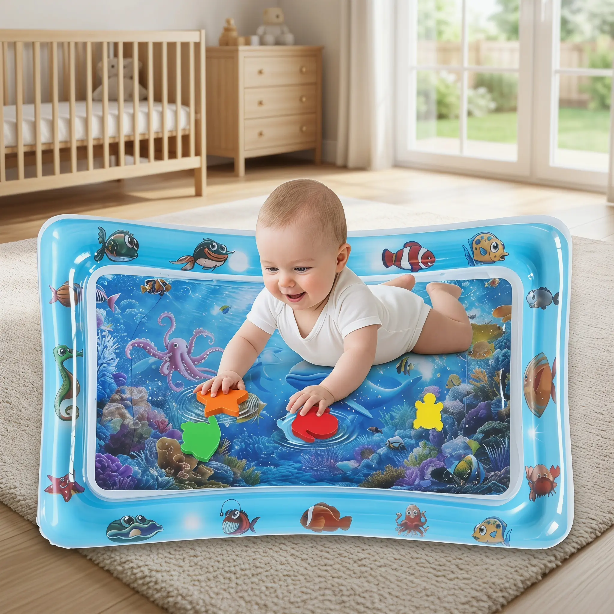 Baby Inflatable Water Play Mat - Ocean Themed Activity Mat for Babies, Outdoor Floor Playmat, Summer Indoor Use, Water Mat For Babies, Activity Play Mat