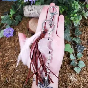 Protection and Love Attraction Handmade Rose Quartz Moon Keychain