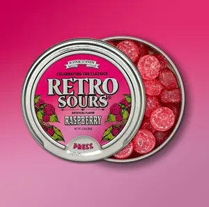 Raspberry Retro Sour Tins - Hard Tangy Candy - Tangerine, Citrus, Mango , Red Apple, Passionfruit, Watermelon, Raspberry 1 Tin tiktok candy (3 Pack)
