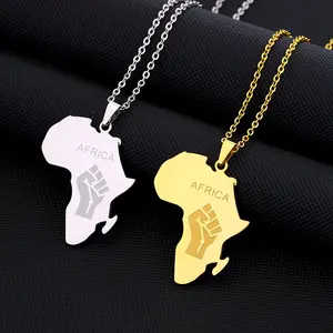 African map fist shape pendant necklace for men and women couples necklace titanium steel smooth necklace no fading vintage jewelry