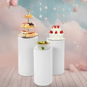 CNCEST Cylinder Stands Set of 3 DIY Cylinder Pedestal Stand Covers Home Decor for Party, Wedding, and Birthday Cake Stand Decorations Ornaments Christmas Decor Stable Display Pastel