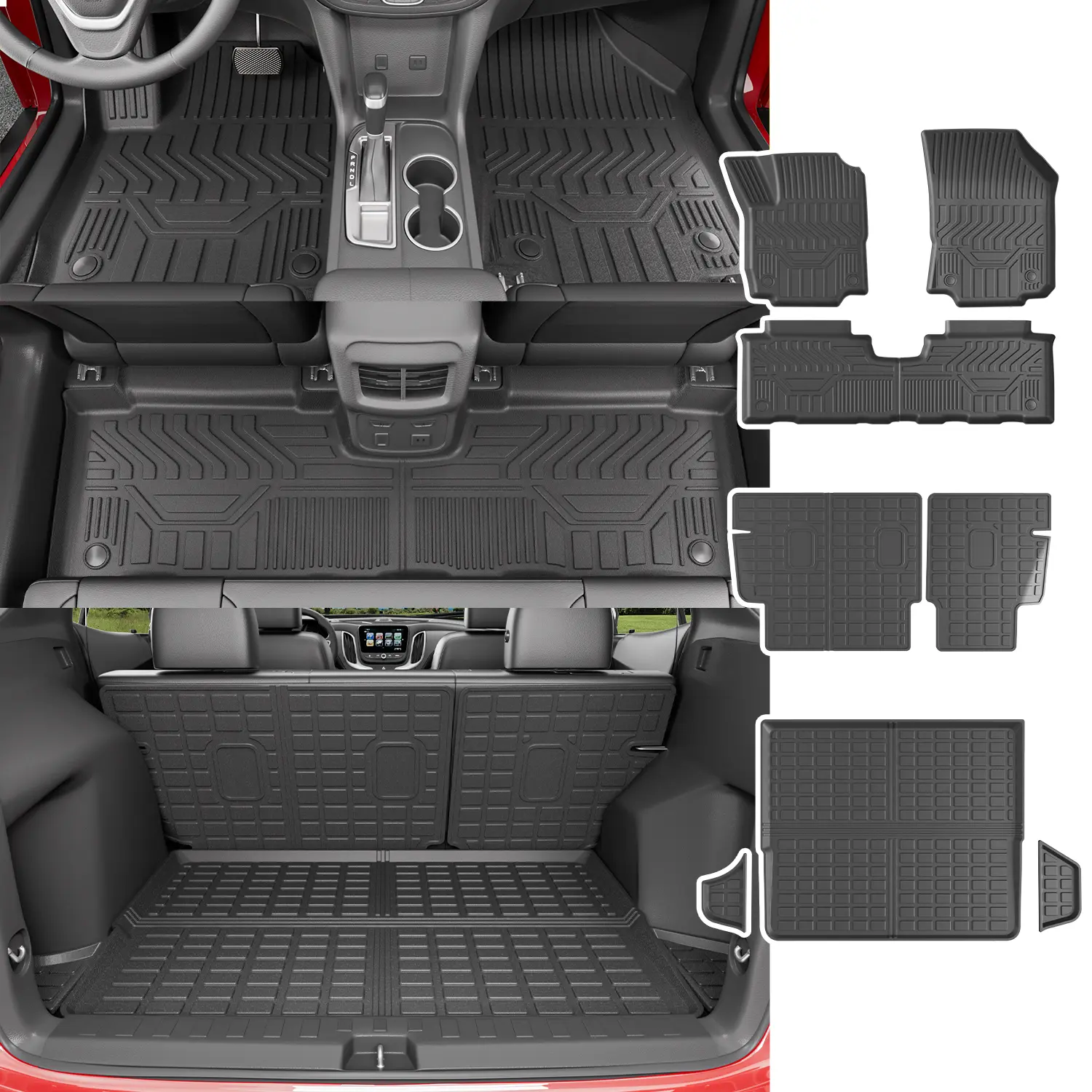 [Fits 18-24 Equinox & Terrain] Cargo Liner Compatible with 2018-2024 Chevy Equinox/GMC Terrain Floor Mat Backrest Mat Replacement for Chevrolet Equinox GMC Terrain Accessories (Update Rear Trunk Mat+Backrest Mat+Floor Mat)