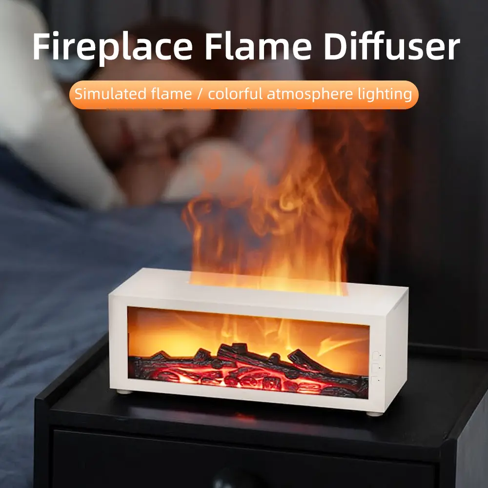 Simulation Fireplace Flame Essential Oil Diffuser, Comes with 3 Bottles Plant Essential Oils, RGB 3D Fire Effect Humidifier With Remote Control, Ultrasonic Quiet Aroma Diffuser For Bedroom Home Decor Gift sohochic