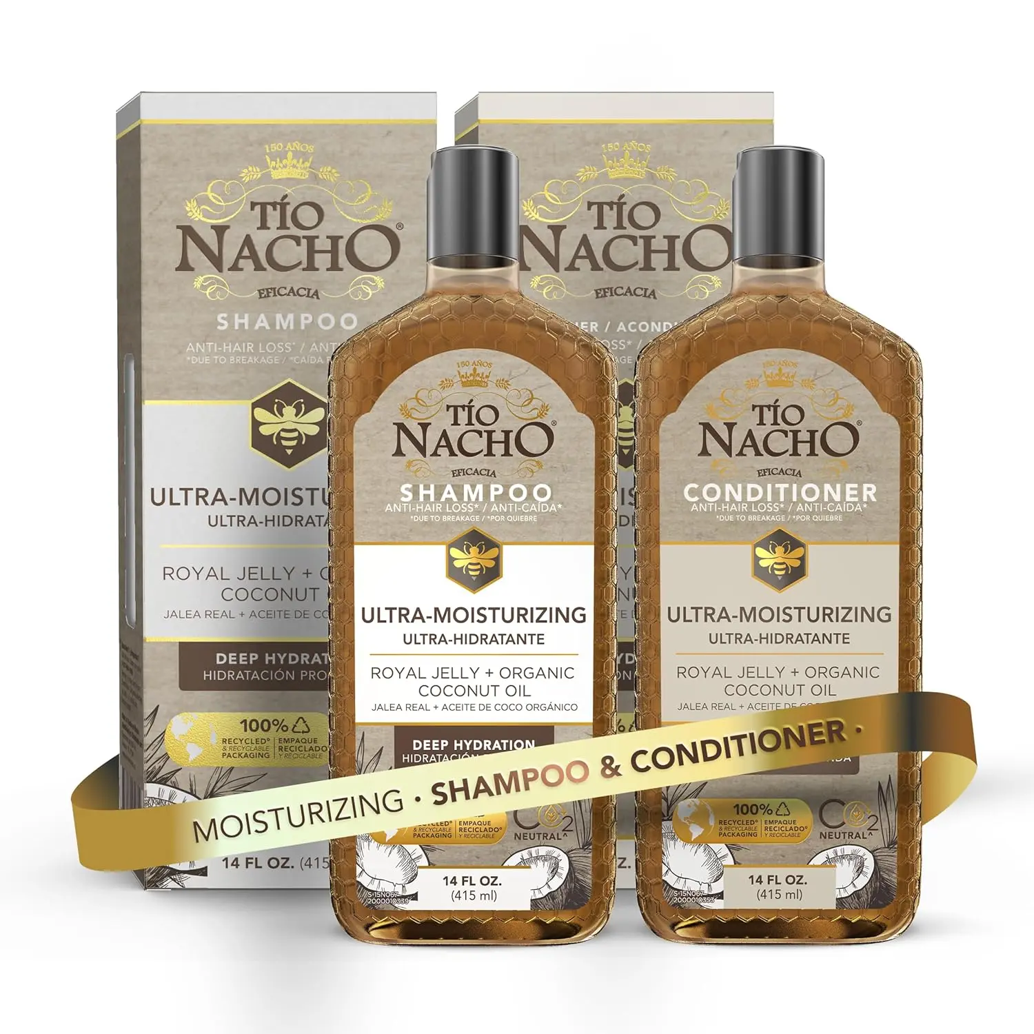 Tio Nacho Ultra Moisturizing Shampoo & Conditioner Haircare Set, Deep Cleanser & Moisturizer with Royal Jelly & Coconut Oil for Dry Hair, Anti-Hair Loss & Radiant Shine, 14 fl oz Pack