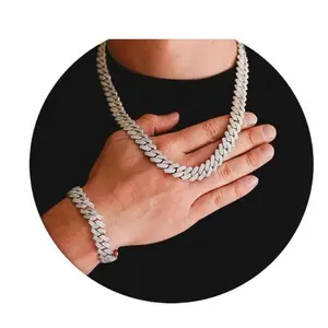 Silver Cuban Link Chain and Bracelet for Men and Women - Diamond Necklace Iced Out Miami Cuban Link Chain Mens Iced  Silver Bling Diamond Hip Hop Jewelry