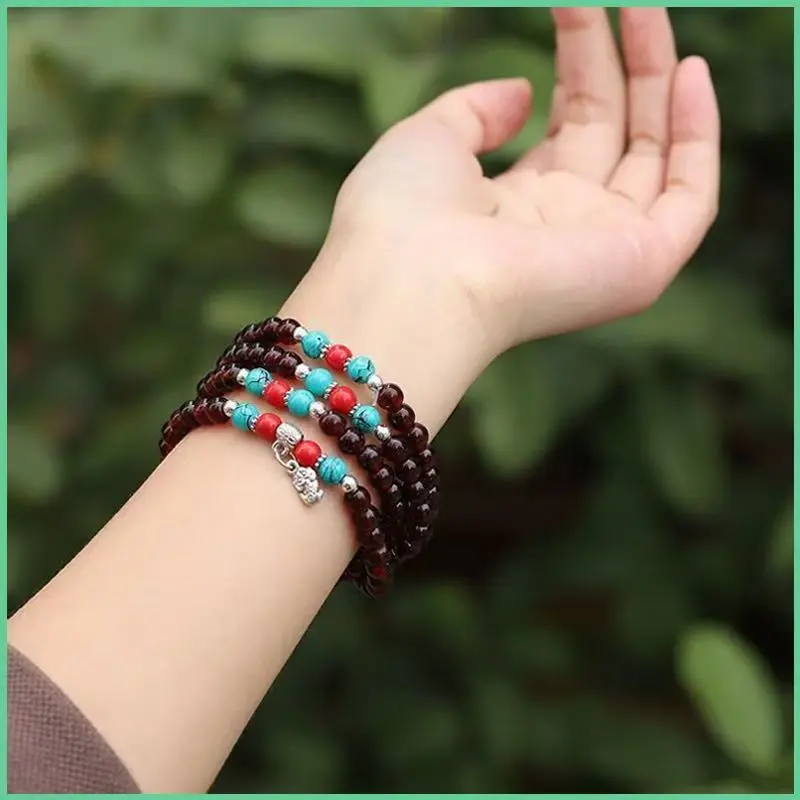Handmade Ethnic Tibetan Artisan Bracelet - Arm Candy Accessory with Glass Stone, Garnet, Deep Red, Purple Red Beads, Random Small Pendant, Turquoise, Carnelian, Agate, Beaded Gemstone Bracelets & Bangles, Artisan Crystal Charm Bracelets & Bangles