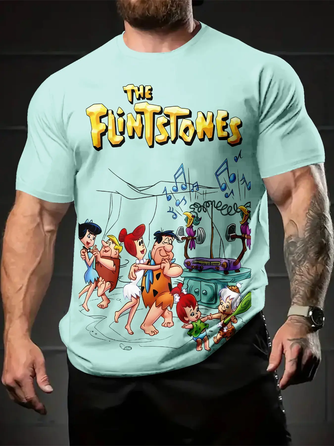 The Flintstones Dance 3D Digital Printing Classic T-shirt, a casual, versatile, sporty, and Streetwear men's crew-neck short-sleeve top, suitable for daily wear, a perfect holiday gift for men.