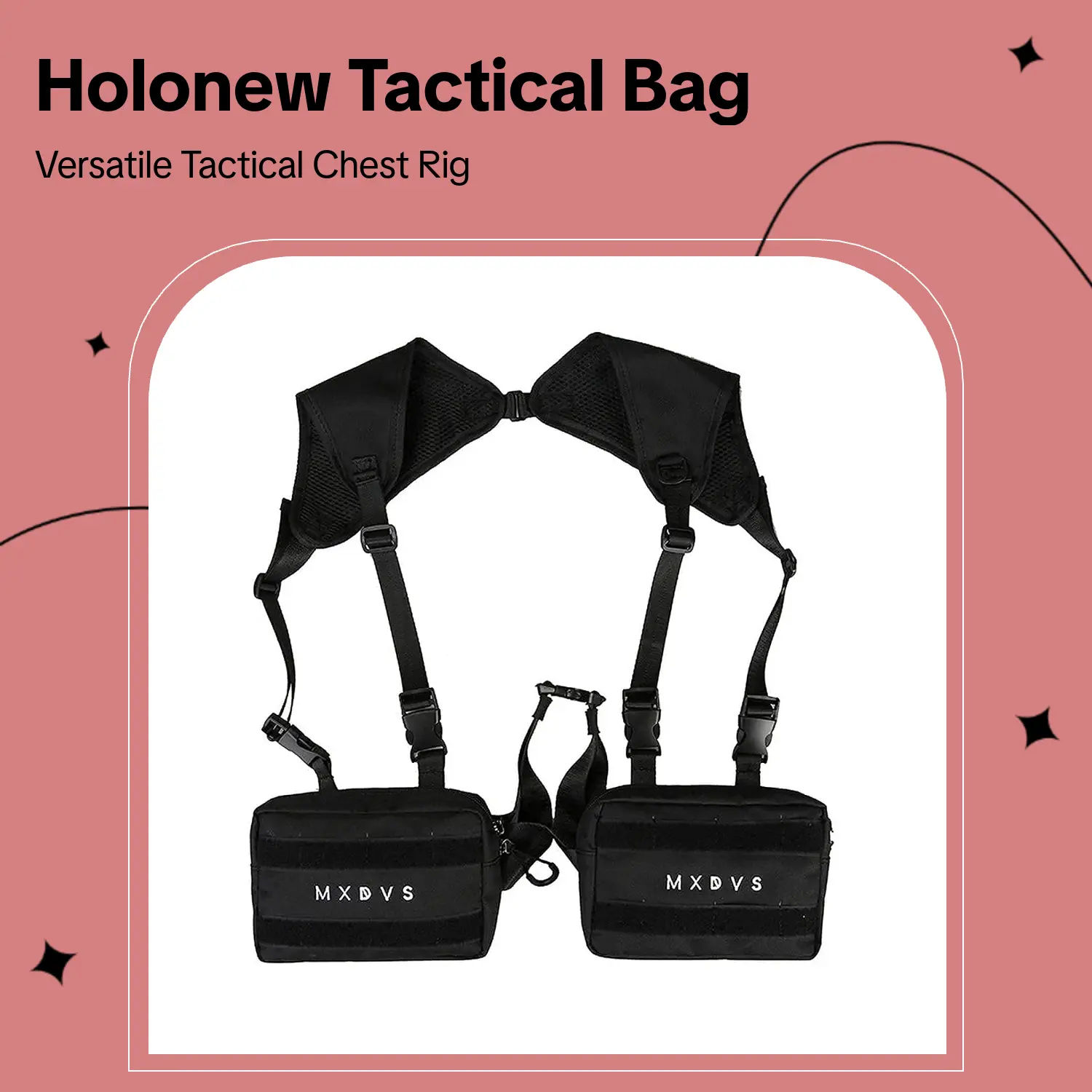 Holanew Men's Lightweight Nylon Solid Dual-Pocket Adjustable Waistband Bag - Tactical Chest Rig Vest, Bum Bag, Durable Casual Wear Design for Hiking, Survival, with Laces Belt Shoulder Bags Travel Essentials