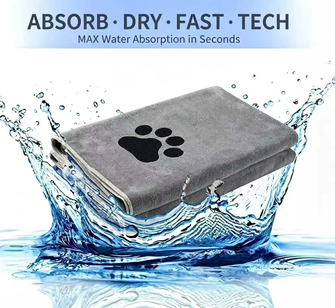 Microfiber Pet Bath Towel 23.6 × 39.4 Inch Gray, Quick Dry Soft Absorbent Towel for Dogs & Cats, Comes with Random Cat Teaser Wand as Gift