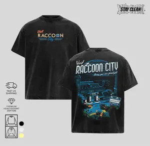 Resident Evil Raccoon City washed vintage graphic tee 100% cotton 230 GSM heavyweight oversized streetwear horror aesthetic retro gaming unisex US trending fit