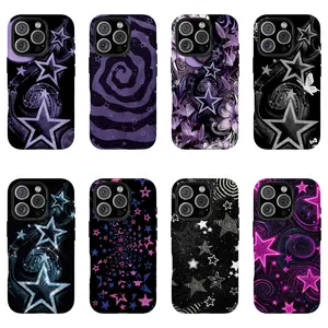 Y2K Galaxy Star Phone Case, Mystic Purple Moon & Swirl Art Protective Cover for iPhone 17, 16, 15, 14, 13, 12, 11 Pro Max Plus | Cosmic Dreamscape Vibe Heavy Duty Hard Casing Shield Impact Proof
