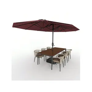 Patio Umbrella With Base, 15FT Large Double-Sided Outdoor Umbrella, Outdoor Patio Umbrella With Cross Base And Sandbag, Outside Table Umbrellas For Pool Desk Backyard Garden