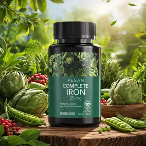 Vegan Iron Supplement 25mg with Folate & B12 – Plant-Based Iron Support for Women & Men, 90 Veggie Capsules