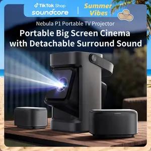 Nebula P1 Portable GTV Projector with Detachable Speakers, 650 ANSI Lumens, 1080P, 20W Truly 2.0 Surround Sound, Dolby Audio, Built-In Gimbal, Auto Adjustment, 180" Big Screen, Carry Handle outdoorfun