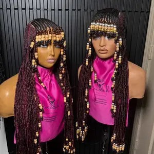 Koroba Beaded Full Lace Wig for Black Women - Synthetic Boho Box Braid Wig with Beads and Lace Detail