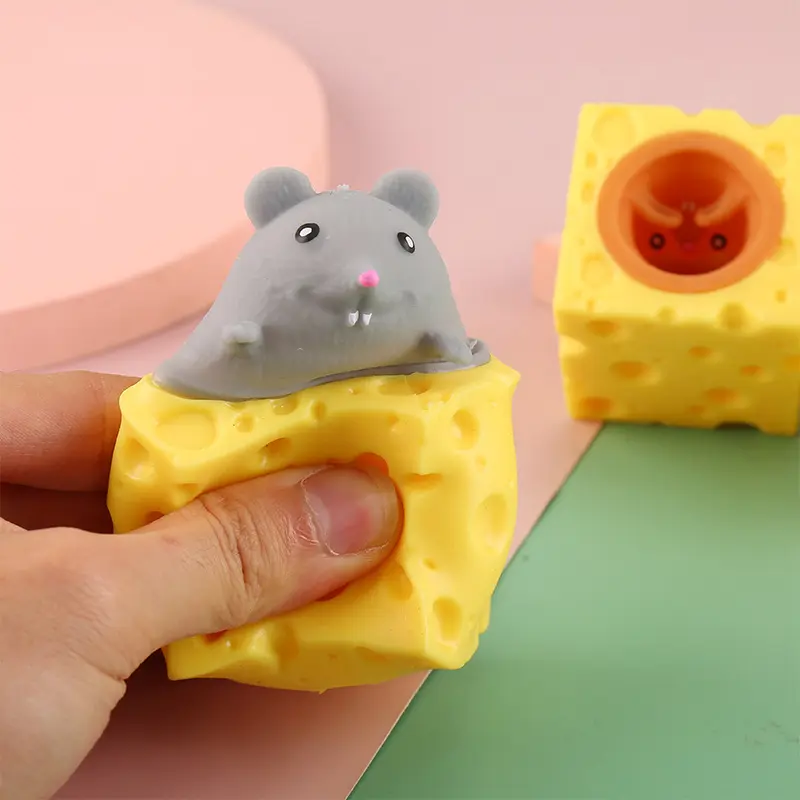 Cheese Mouse Soft Rubber Stress Relief Gadget, Unisex Cute Creative Novelty Toy for Friends