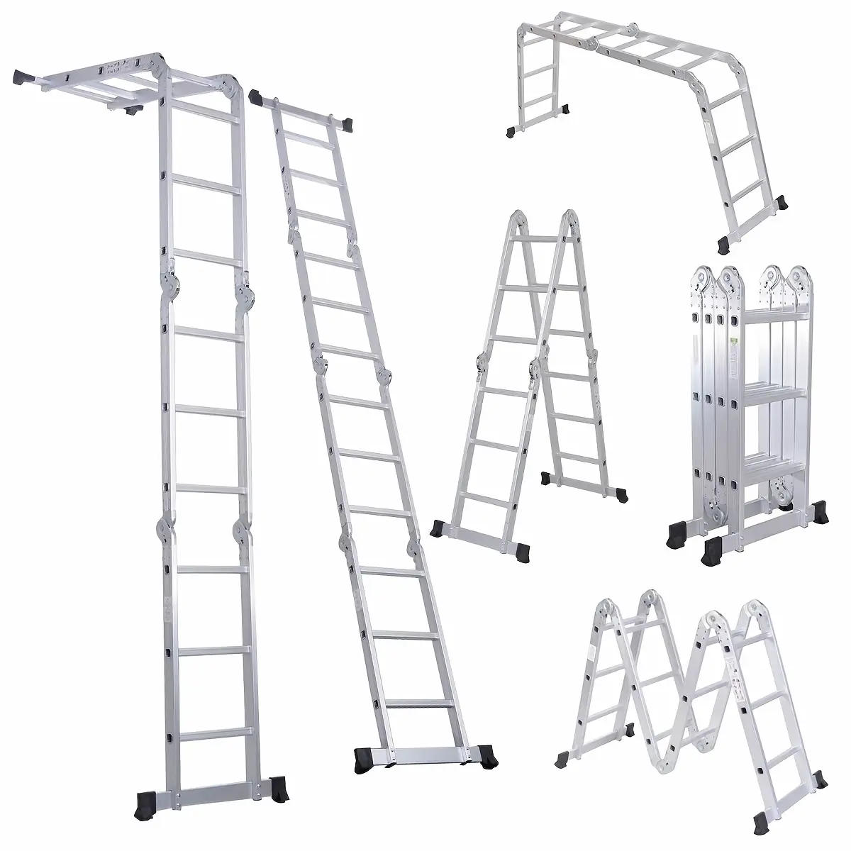 1pc Folding Step Ladder, Aluminum, Foldable, Multi Purpose Lightweight Scaffold Ladder, 330lb Capacity, 12.5ft Height