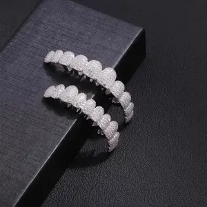Hiphop Gold Grillz Full Diamond Teeth Grills Rapper Style Streetwear Trendy Personalized Jewelry Tooth Gems Real Gold Plated Resin Material