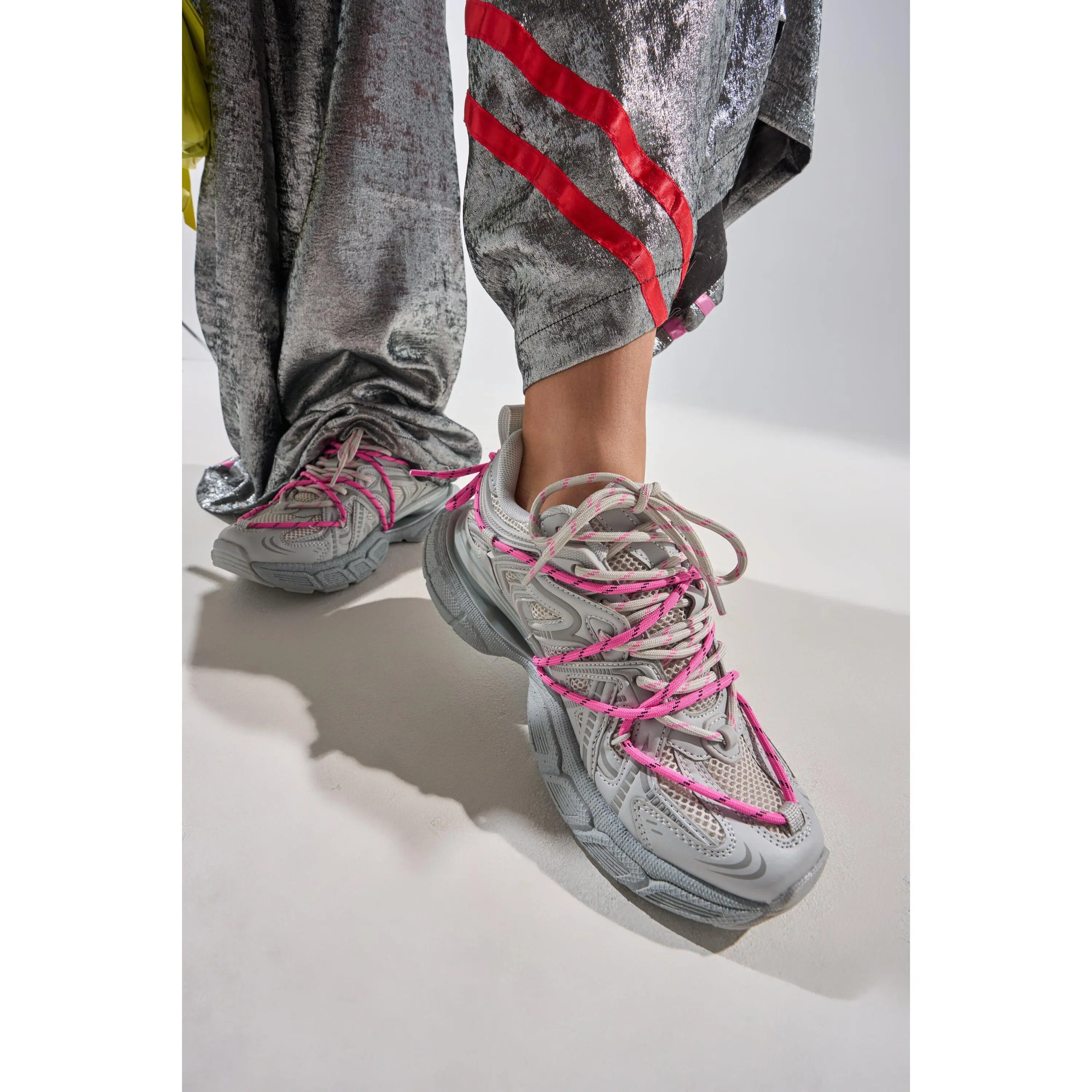 AZALEA WANG SATINE GREY LACE UP SNEAKER