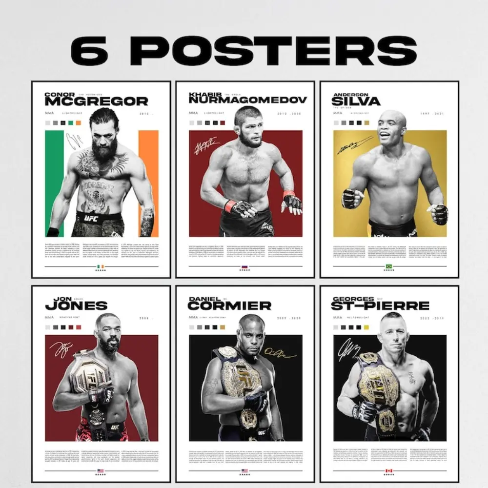 UFC Fighter Wall Art Posters Set - Anti-Stretch Printing Artwork, Frame-Style1 Prints for Home & Man Cave Decor, Elegant Gift Featuring Conor McGregor, Khabib Nurmagomedov, Anderson Silva, Jon Jones, Daniel Cormier, Georges St. Pierre