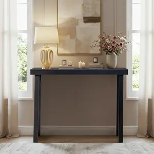 Ubesgoo 35.8/43.3-Inch Solid Wood Console Table (Black/Wood Color) – Perfect for Entryway, Hallway, Behind the Couch, Living Room & Foyer