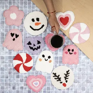 Mug Rug Coasters for Tumblers, Retro Daisy, Ghost, Pumpkin & Halloween Styles Reusable Tableware